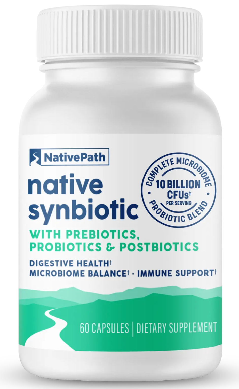 Native Synbiotic bottle, 60 capsules with prebiotics, probiotics and postbiotics